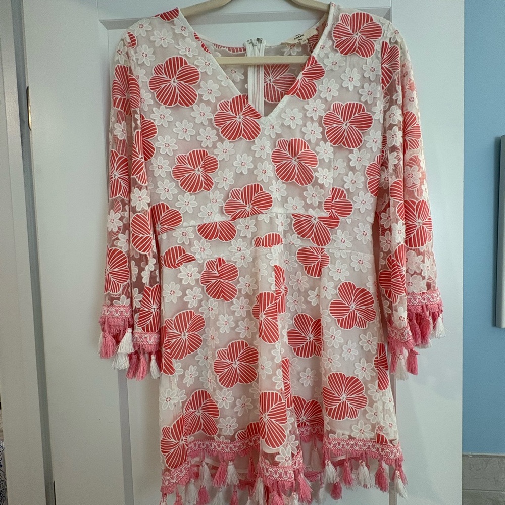 Entro Peach and White Floral Lace Romper